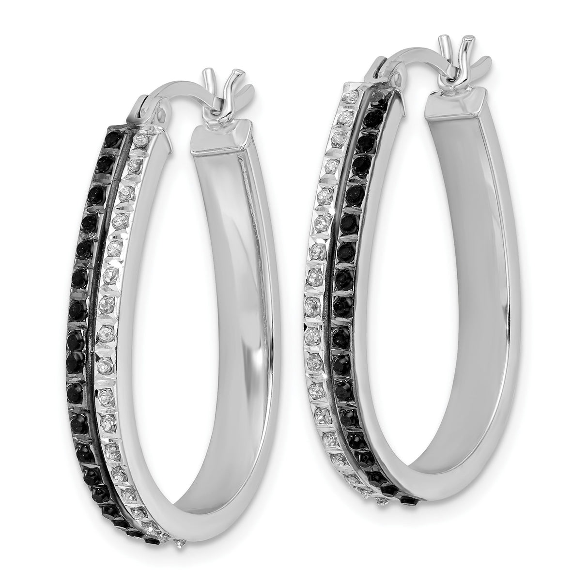 Sterling Silver Teardrop Hoop Earrings with Diamond Mystique, Channel Set Oval Design