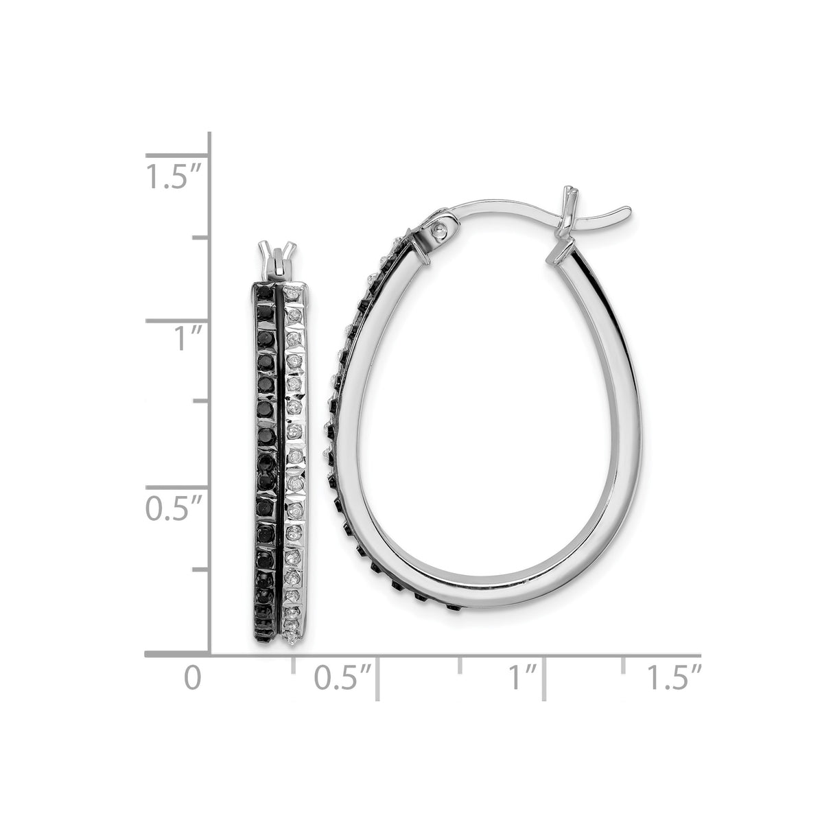 Sterling Silver Teardrop Hoop Earrings with Diamond Mystique, Channel Set Oval Design