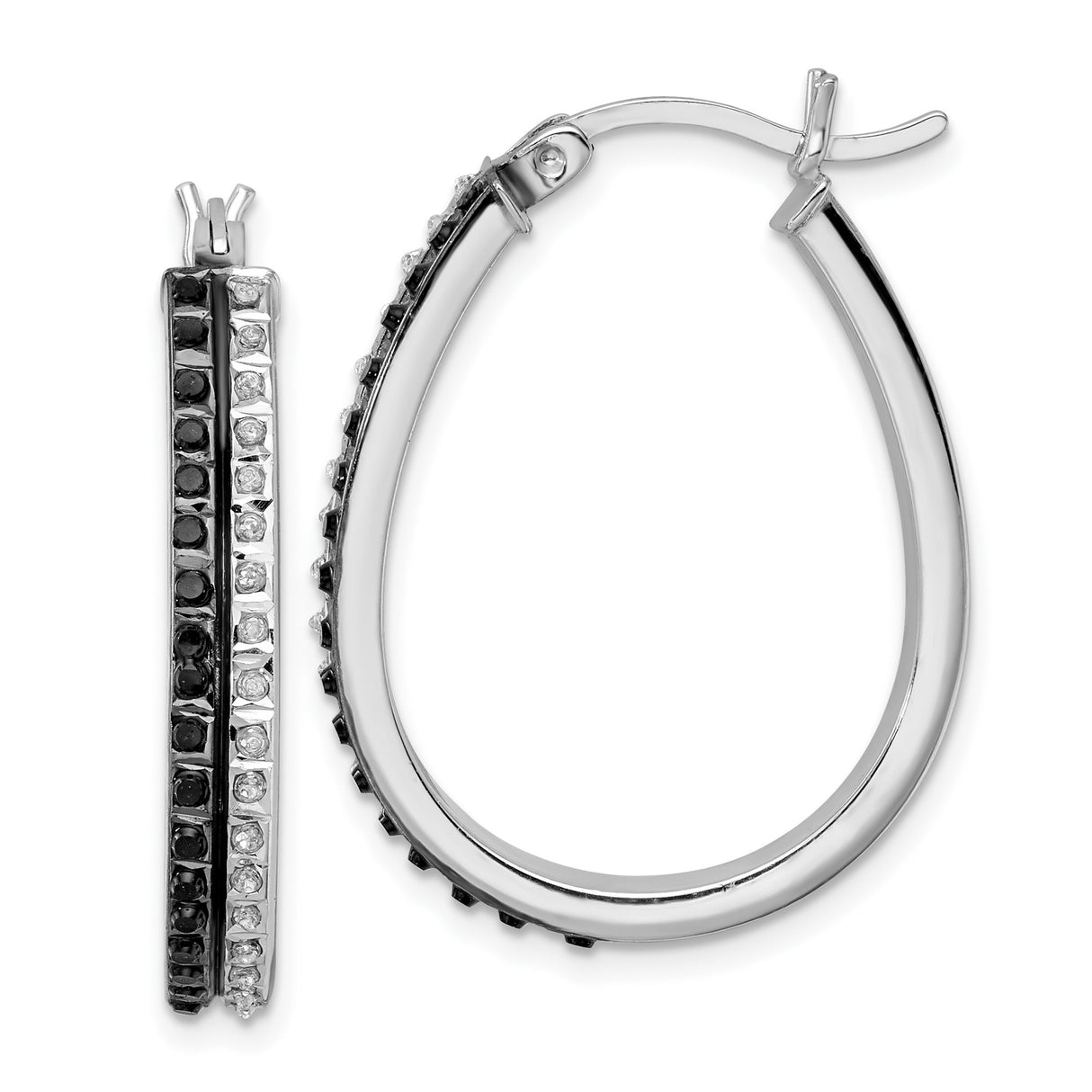 Sterling Silver Teardrop Hoop Earrings with Diamond Mystique, Channel Set Oval Design