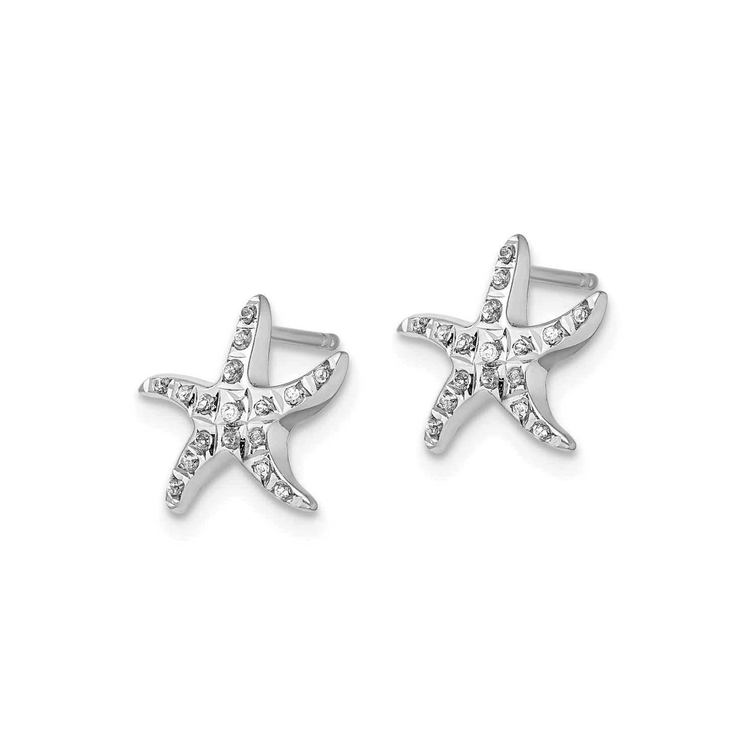 Sterling Silver Starfish Stud Earrings with Diamond Mystique, Nautical Beach Style for Women