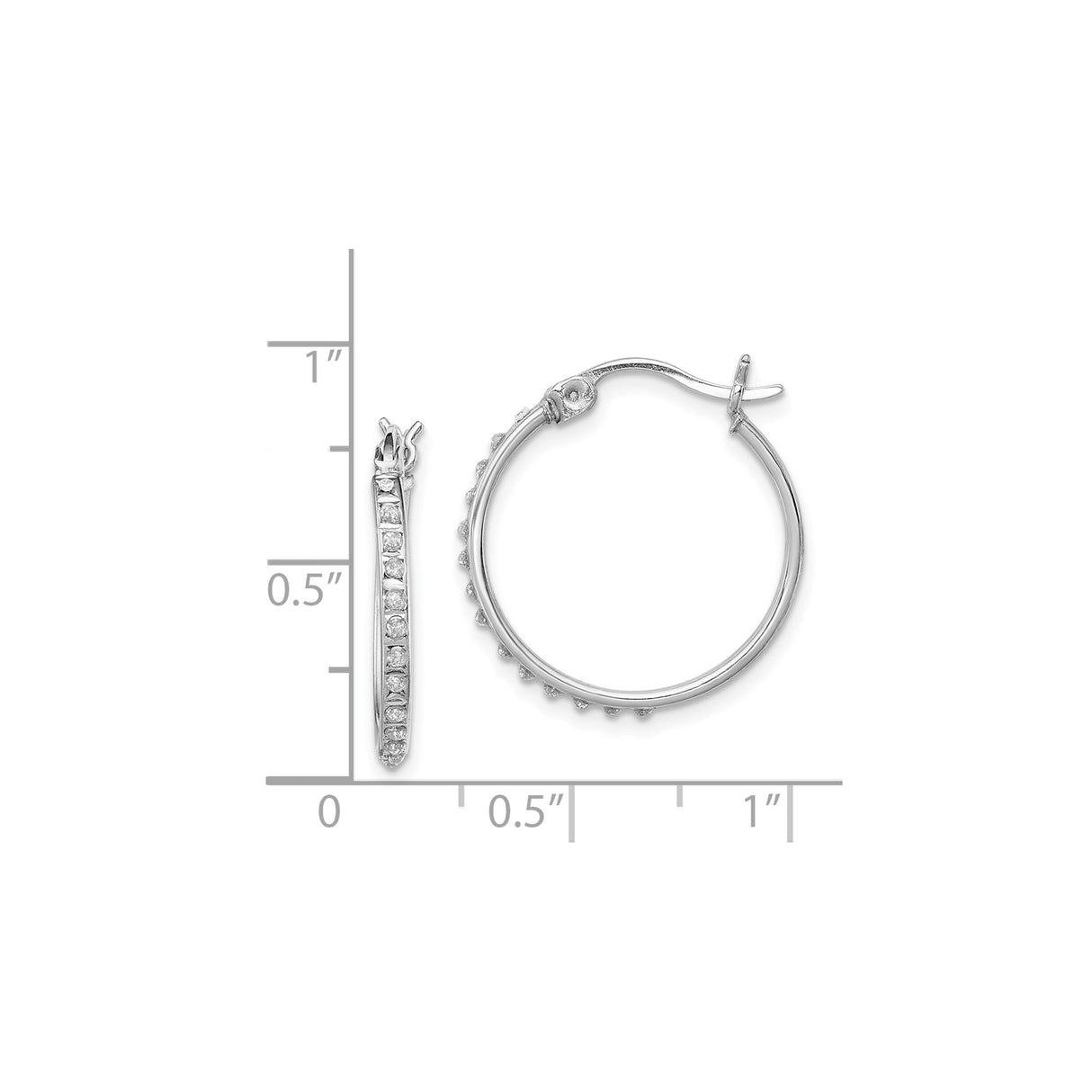 Sterling Silver Hoop Earrings with Diamond Mystique, Channel Set Round Stones, Medium Size