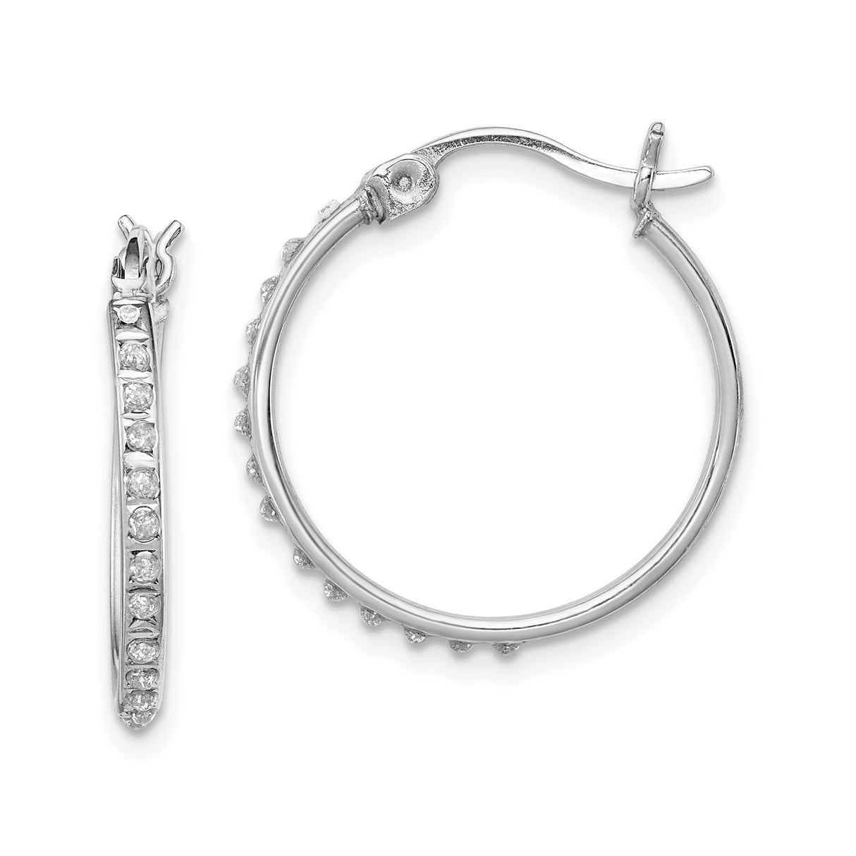 Sterling Silver Hoop Earrings with Diamond Mystique, Channel Set Round Stones, Medium Size