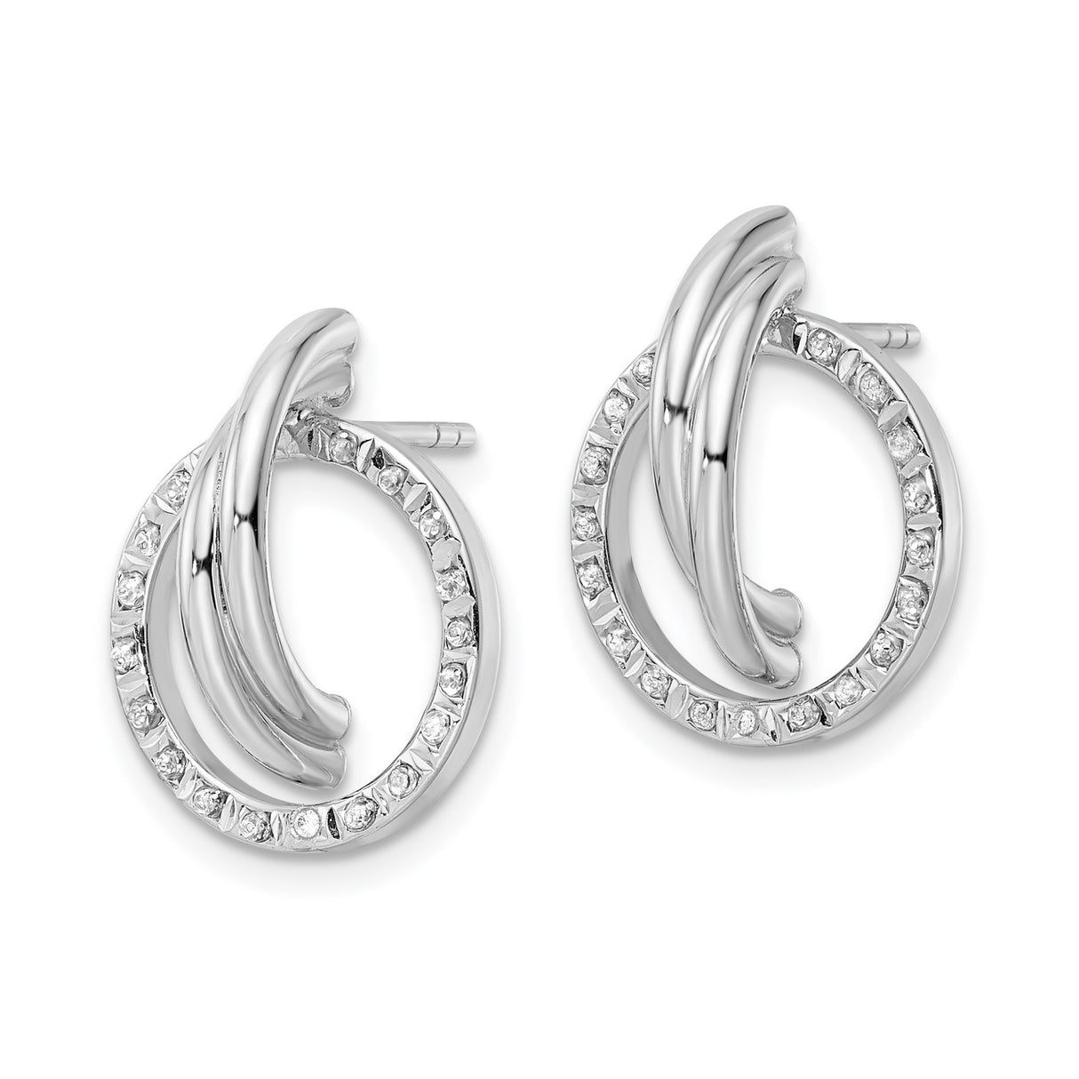 Sterling Silver Stud Earrings with Diamond Mystique, Interlocking Circle, Minimalist Design