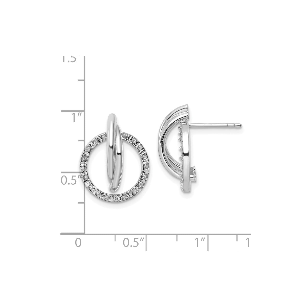 Sterling Silver Stud Earrings with Diamond Mystique, Interlocking Circle, Minimalist Design