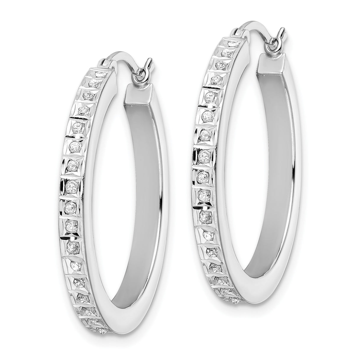 Sterling Silver Hoop Earrings with Diamond Mystique, Channel Set Round Design