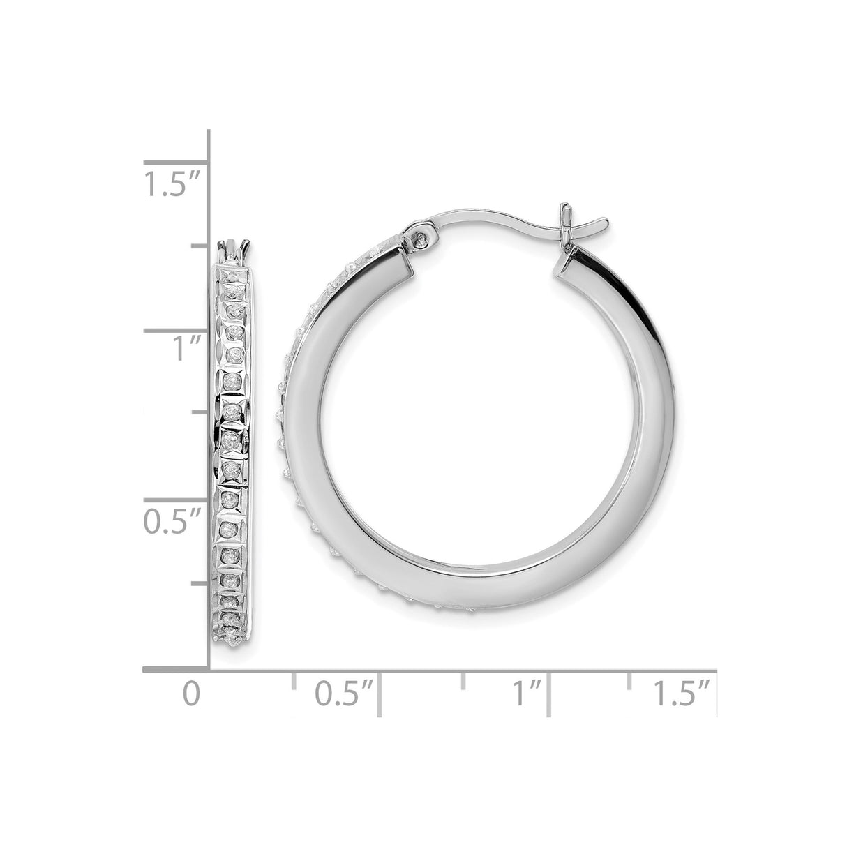 Sterling Silver Hoop Earrings with Diamond Mystique, Channel Set Round Design