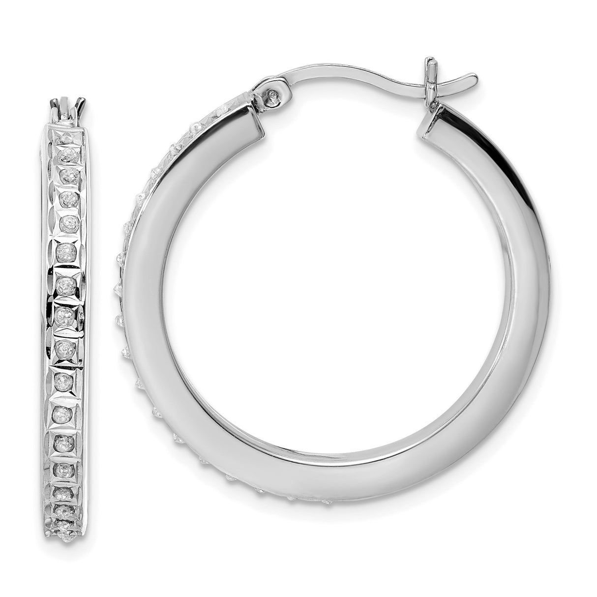Sterling Silver Hoop Earrings with Diamond Mystique, Channel Set Round Design