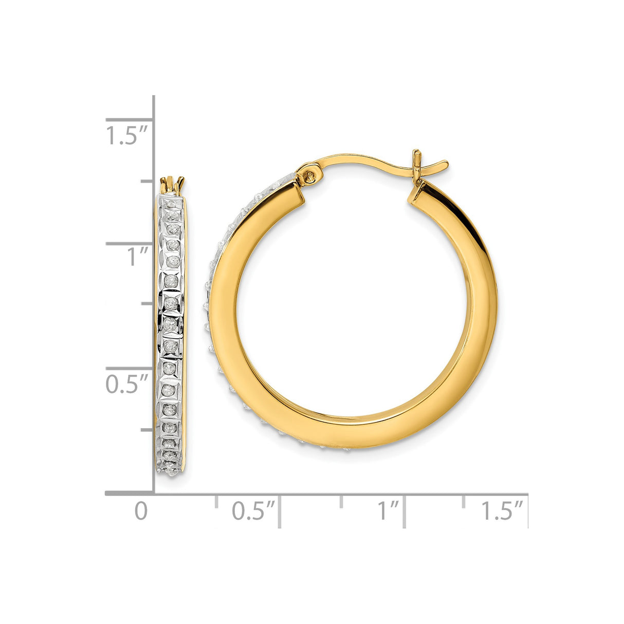 Sterling Silver Hoop Earrings with Diamond Mystique, Dual Tone Finish, Channel Set Stones