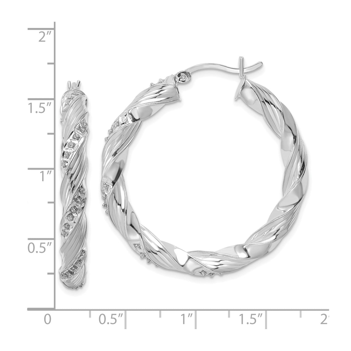 Sterling Silver Twisted Hoop Earrings with Diamond Mystique Accents, Polished and Textured Design