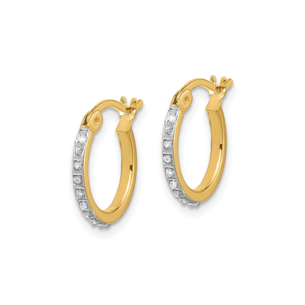 Sterling Silver Hoop Earrings with Diamond Mystique, Hinged Clasp, Polished Finish