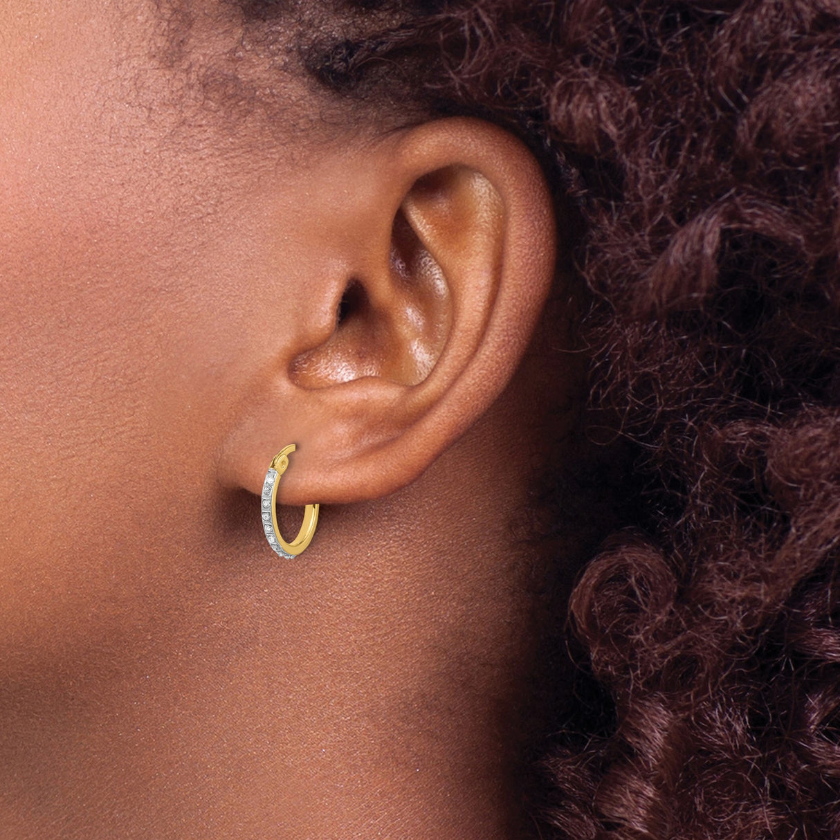 Sterling Silver Hoop Earrings with Diamond Mystique, Hinged Clasp, Polished Finish