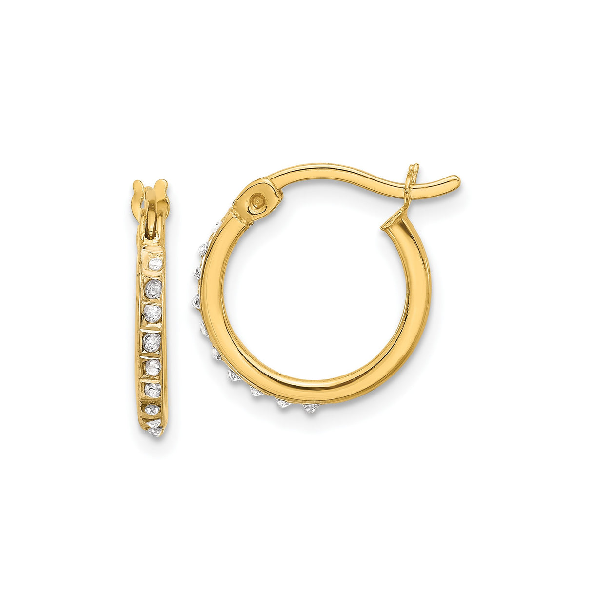 Sterling Silver Hoop Earrings with Diamond Mystique, Hinged Clasp, Polished Finish