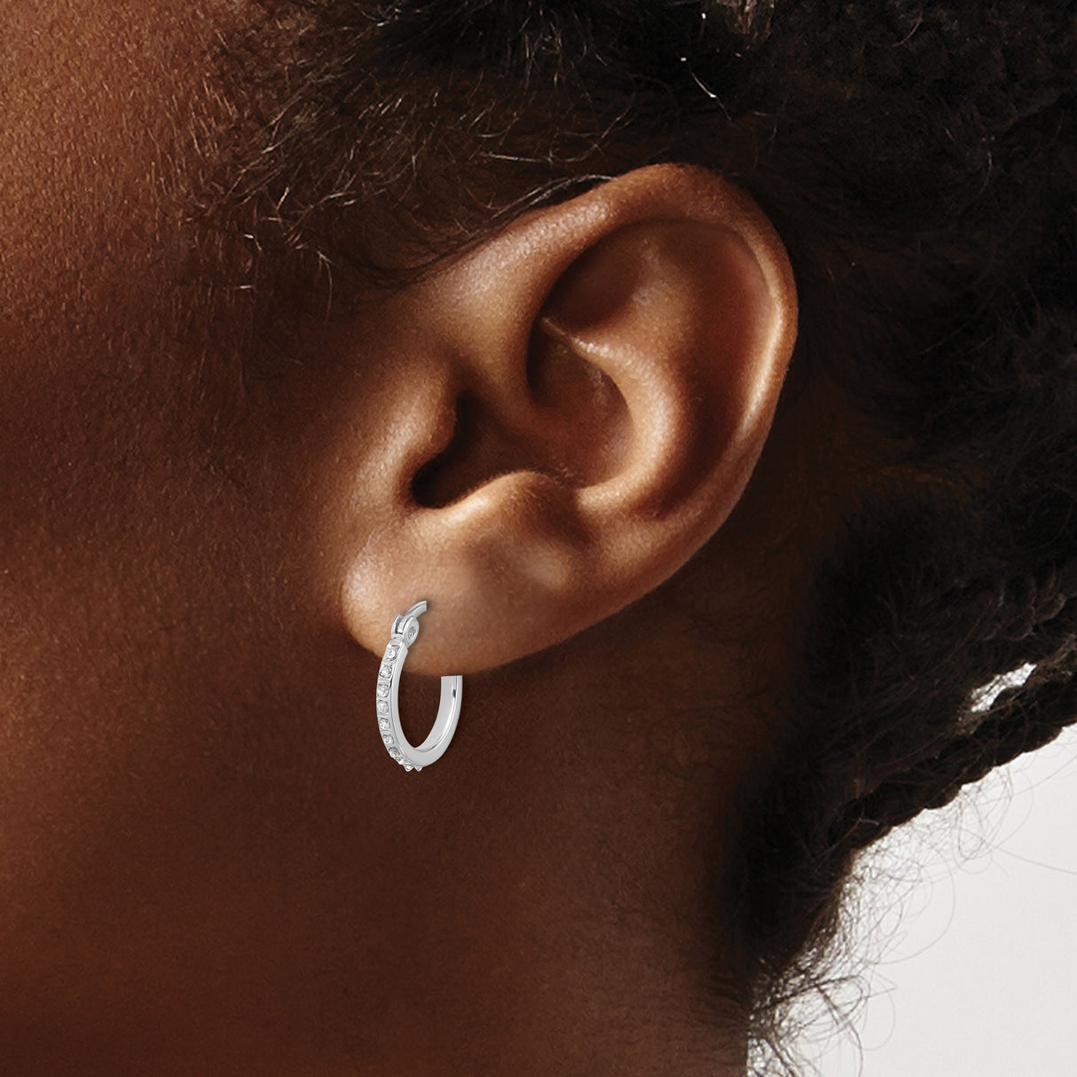 Sterling Silver Hoop Earrings with Diamond Mystique, Channel Set and Polished Finish