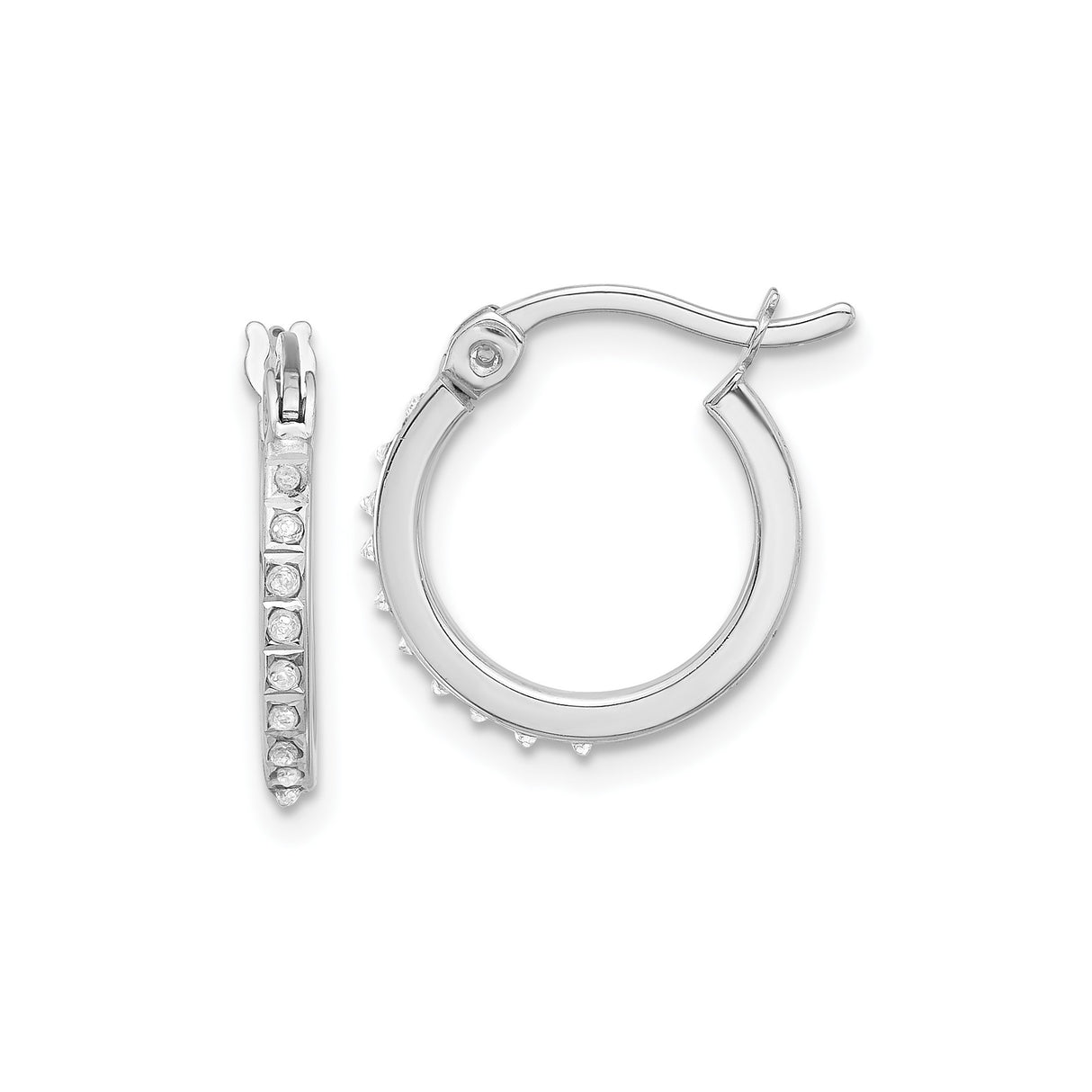 Sterling Silver Hoop Earrings with Diamond Mystique, Channel Set and Polished Finish