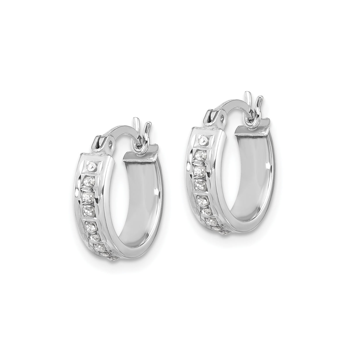 Sterling Silver Hoop Earrings with Diamond Mystique, High-Polish Textured Finish, Modern Design
