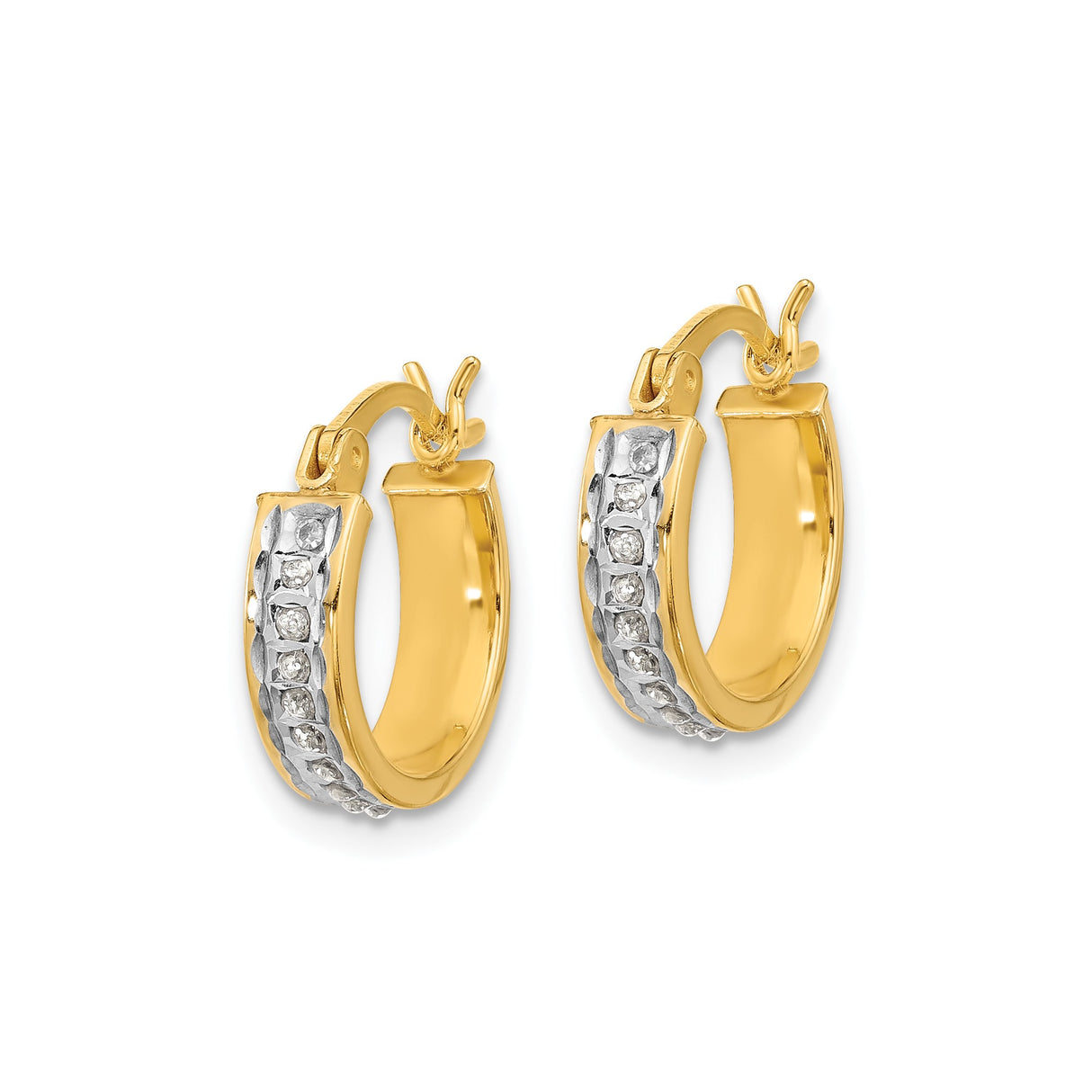 Sterling Silver Hoop Earrings with Diamond Mystique, Two Tone Design, Polished Finish