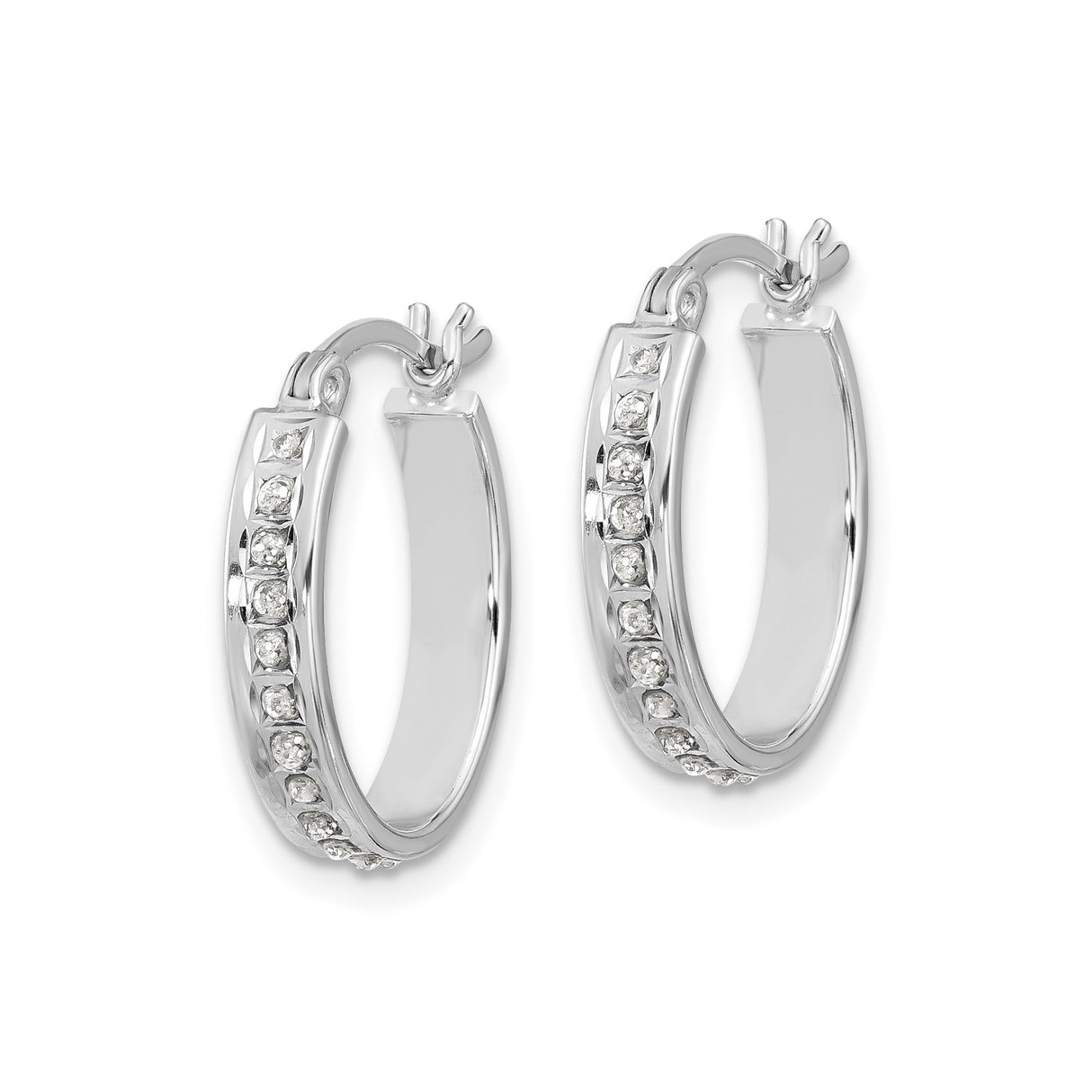 Sterling Silver Hoop Earrings with Diamond Mystique and Cubic Zirconia, Latch Back Closure