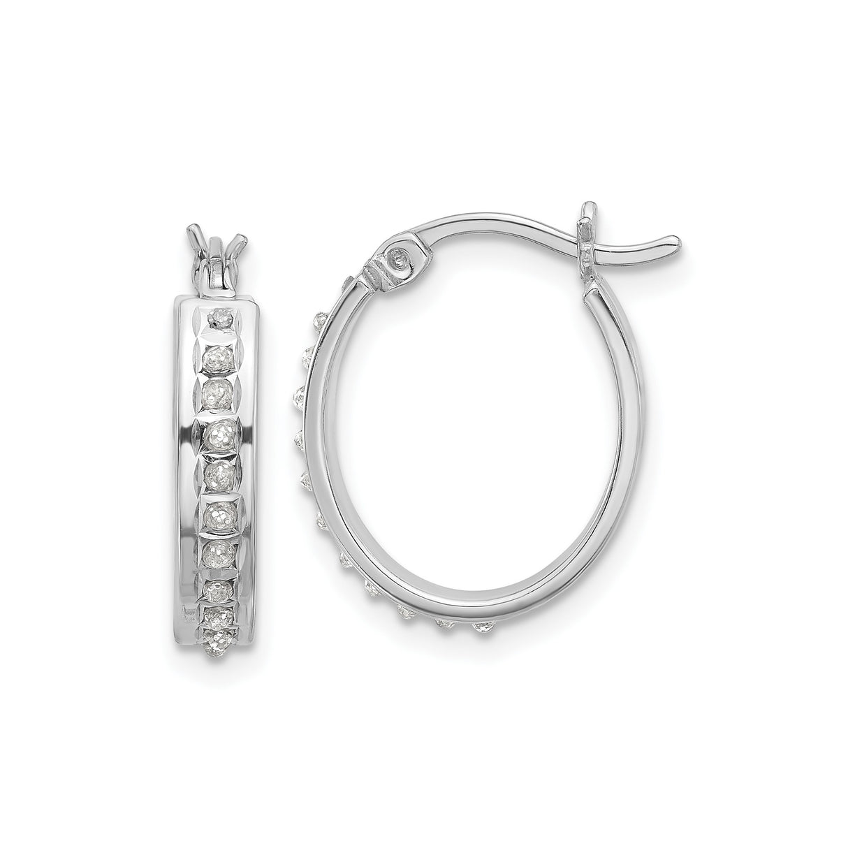 Sterling Silver Hoop Earrings with Diamond Mystique and Cubic Zirconia, Latch Back Closure