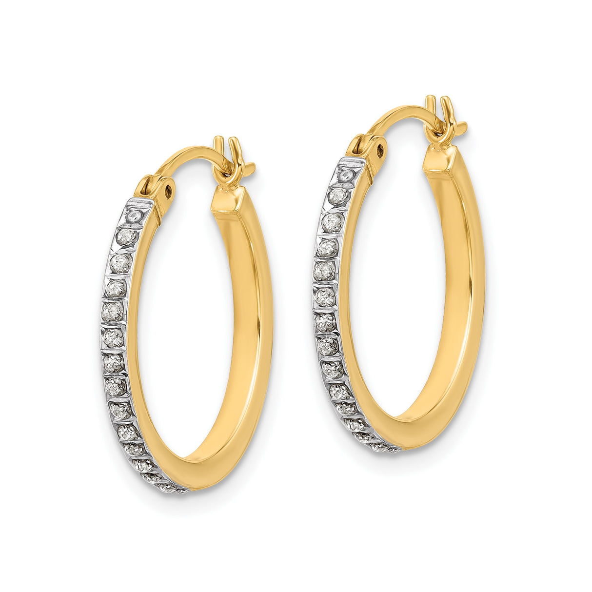 Sterling Silver Hoop Earrings with Diamond Mystique Stones, Polished Finish, Latch Back Closure