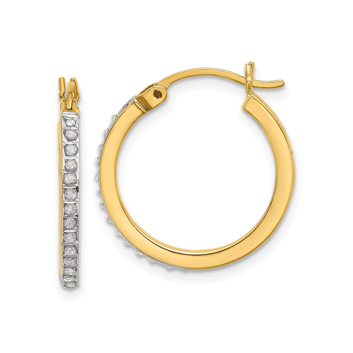 Sterling Silver Hoop Earrings with Diamond Mystique Stones, Polished Finish, Latch Back Closure