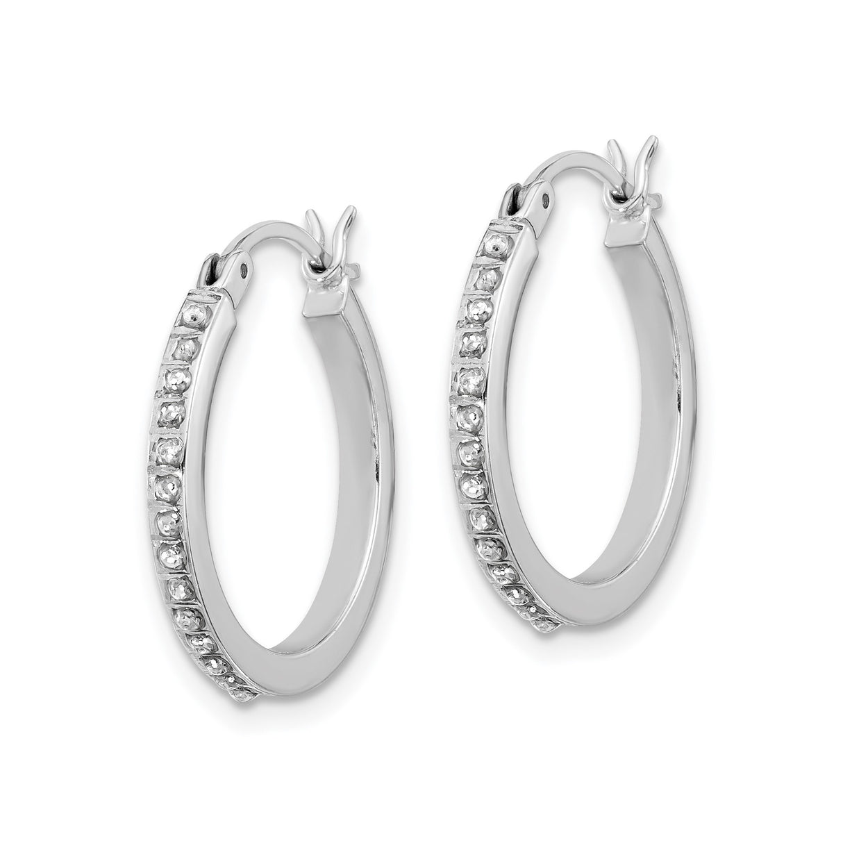 Sterling Silver Hoop Earrings with Diamond Mystique, Classic Latch-Back, Minimalist Design