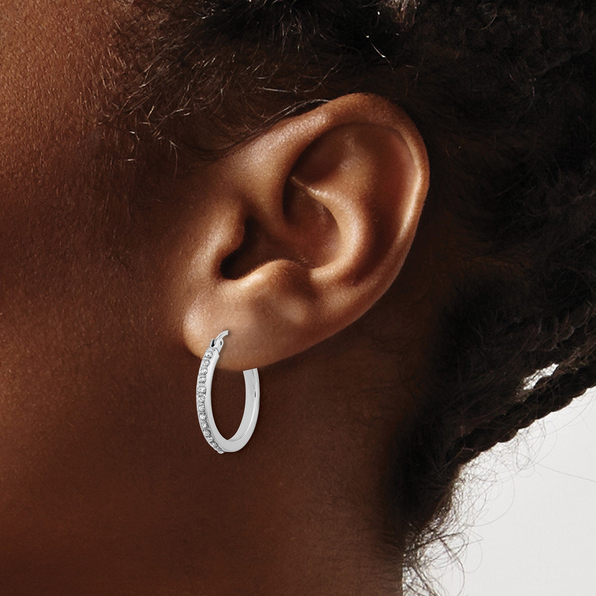 Sterling Silver Hoop Earrings with Diamond Mystique, Classic Latch-Back, Minimalist Design