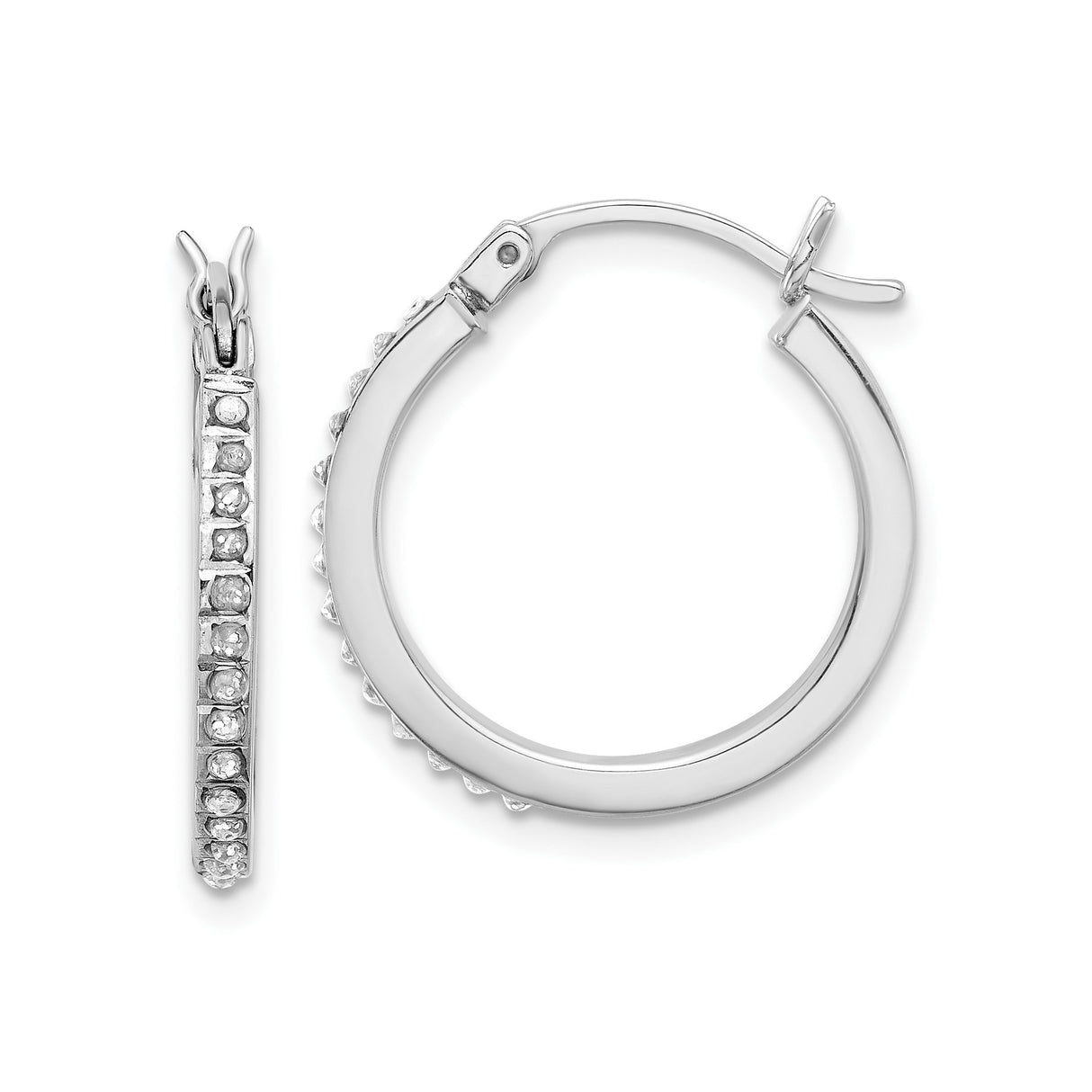 Sterling Silver Hoop Earrings with Diamond Mystique, Classic Latch-Back, Minimalist Design