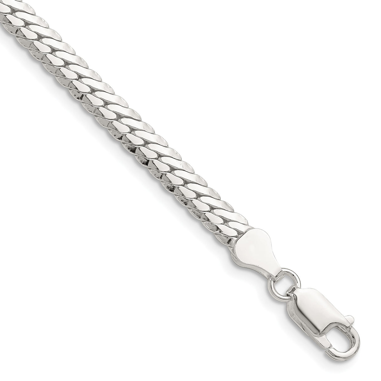 925 White Gold 5.1 mm Curb Chain Bracelet, Polished shown for scale