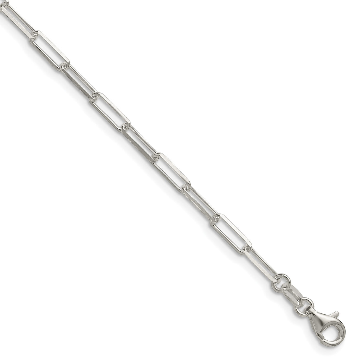 925 White Gold 3.1 mm Paperclip Chain Bracelet, Polished shown for scale