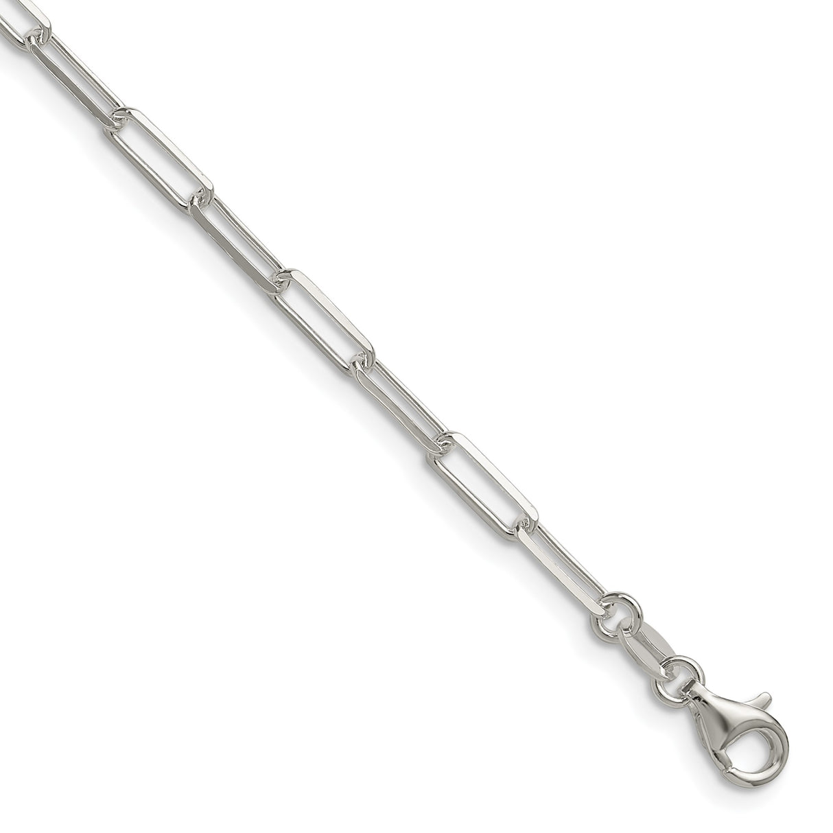 925 White Gold 3.1 mm Paperclip Chain Necklace, Polished detail view