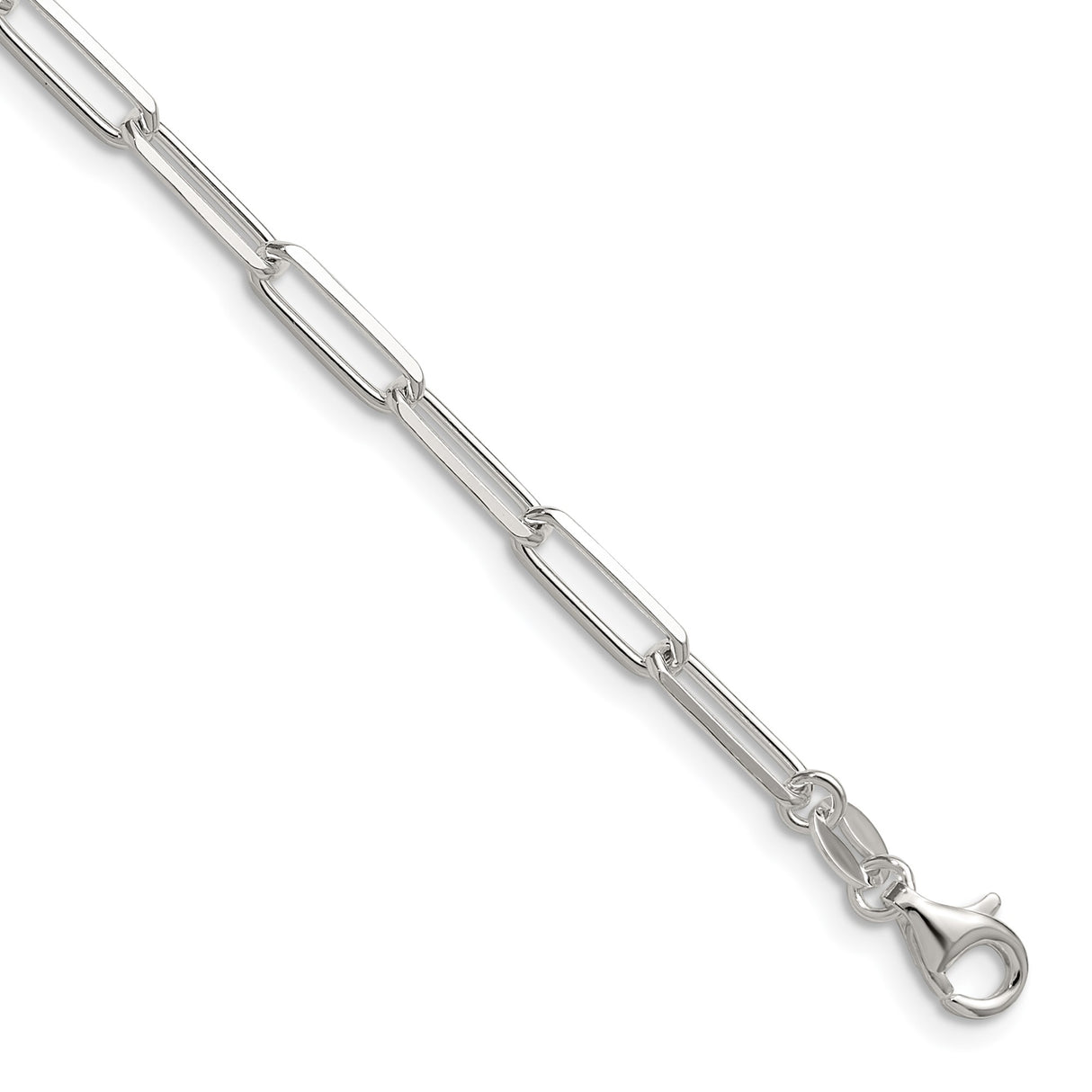 925 White Gold 3.5 mm Paperclip Chain Necklace, Polished detail view