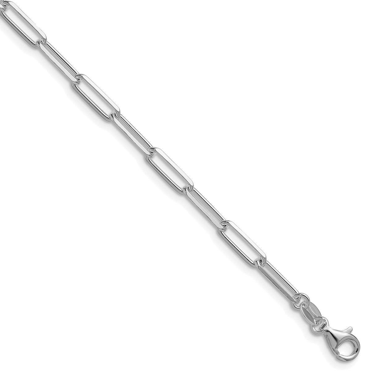 925 White Gold 3.5 mm Paperclip Chain Bracelet, Polished shown for scale