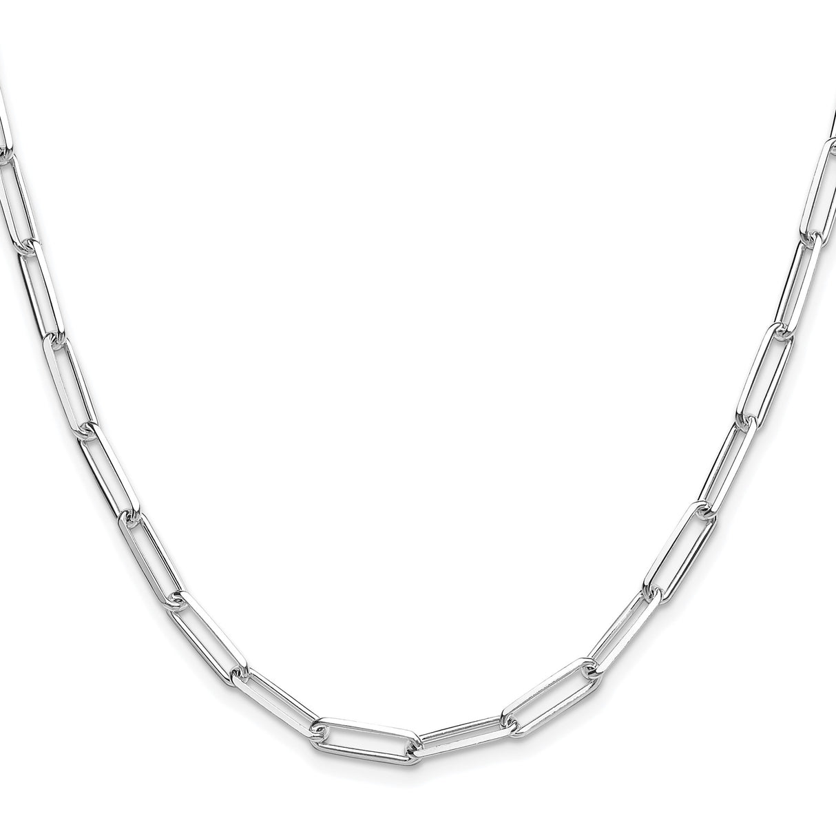925 White Gold 4.4 mm Paperclip Chain Necklace, Polished