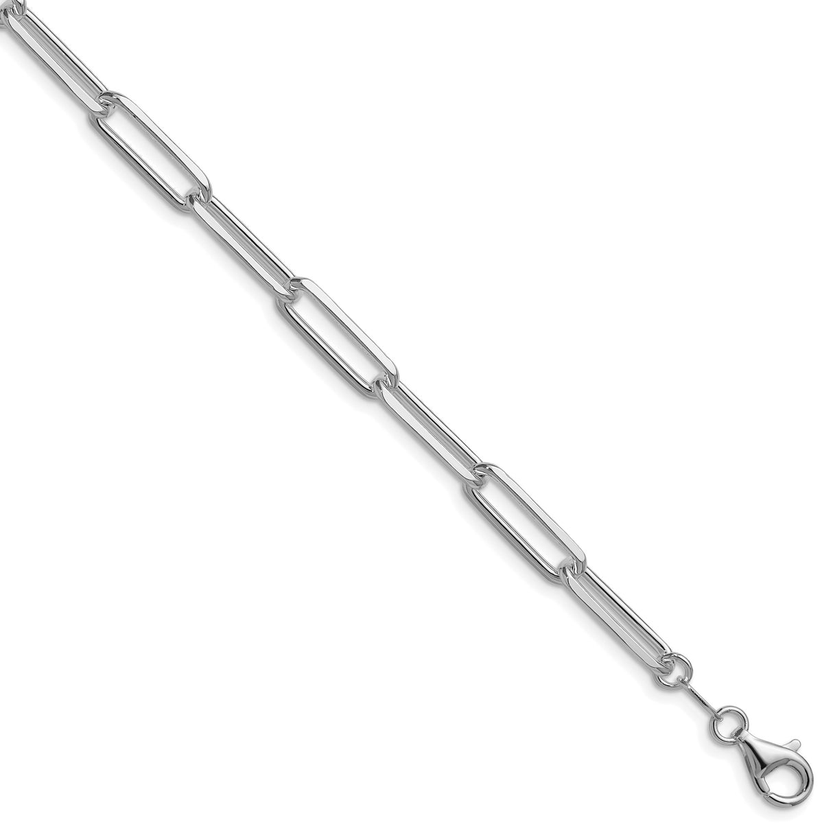 925 White Gold 5.5 mm Paperclip Chain Bracelet, Polished shown for scale