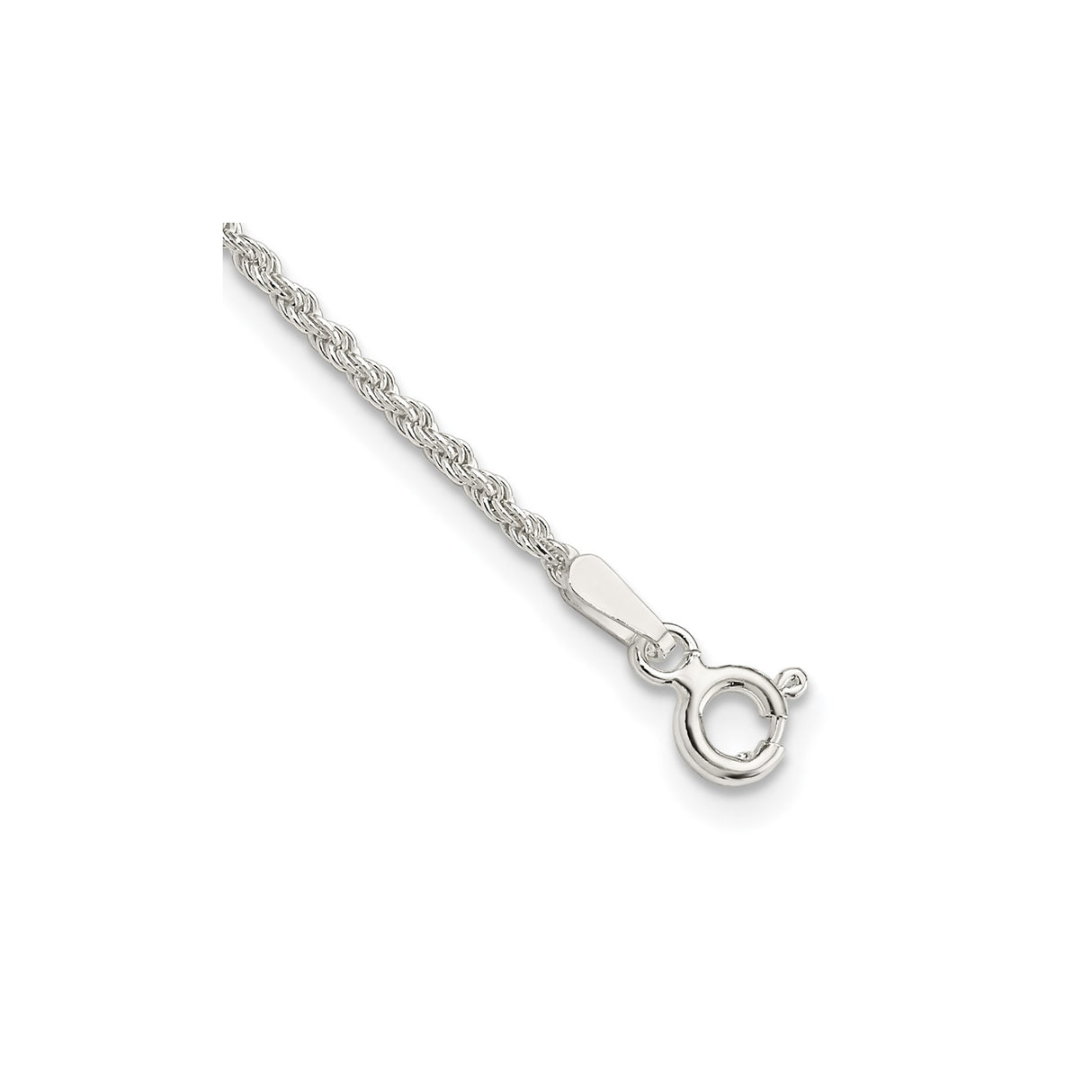 925 White Gold 1.5 mm Rope Chain Bracelet, Polished shown for scale