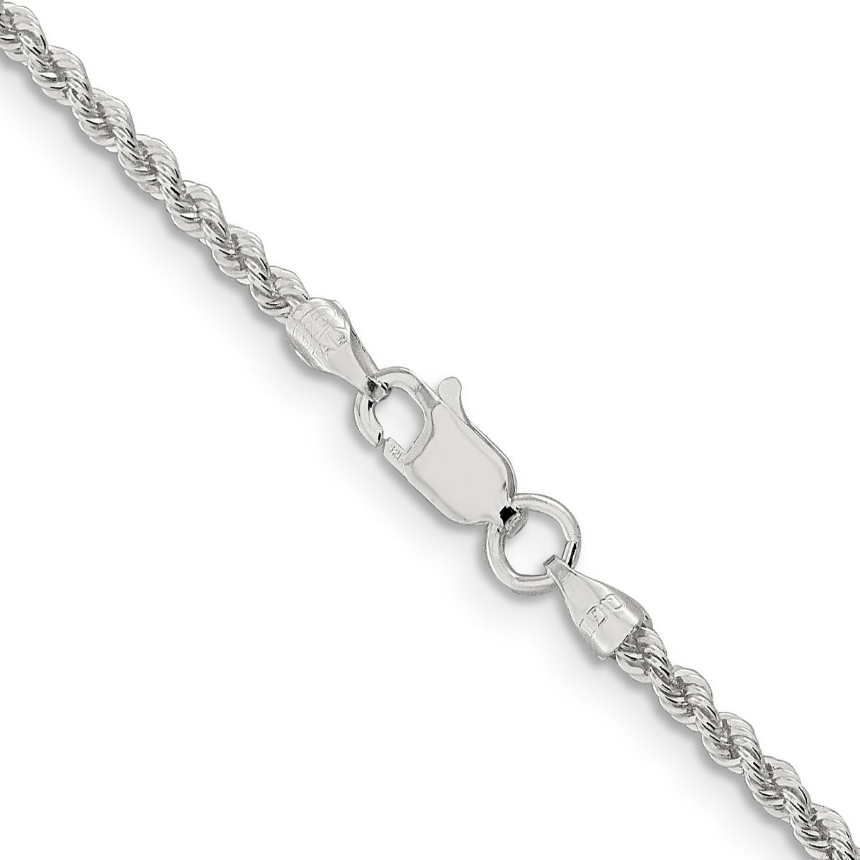 925 White Gold 2.3 mm Rope Chain Necklace, Polished alternate angle