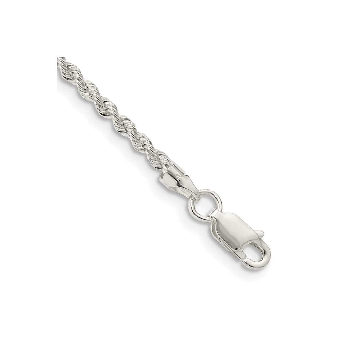 925 White Gold 2.3 mm Rope Chain Anklet, Polished shown for scale
