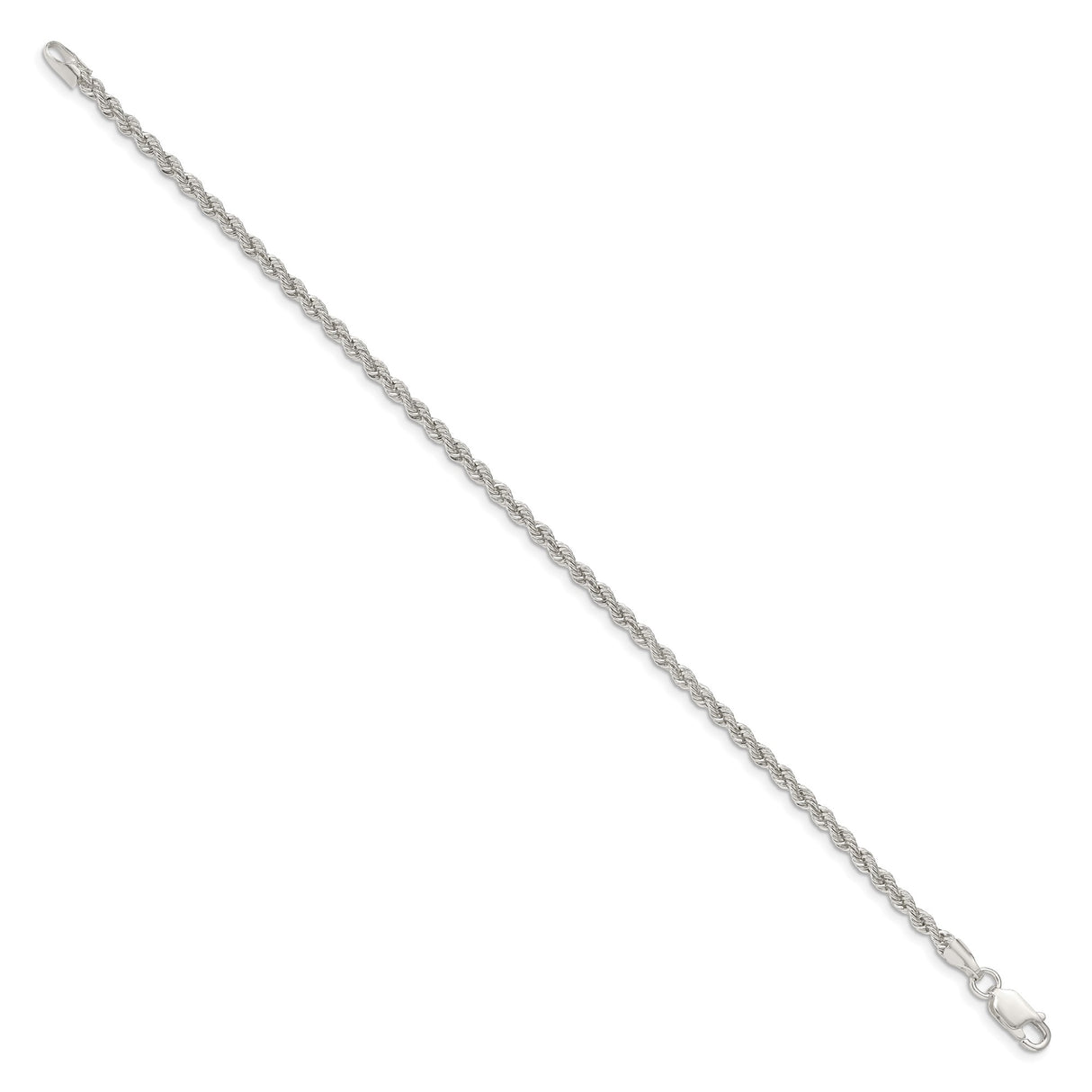 925 White Gold 2.5 mm Rope Chain Bracelet, Polished