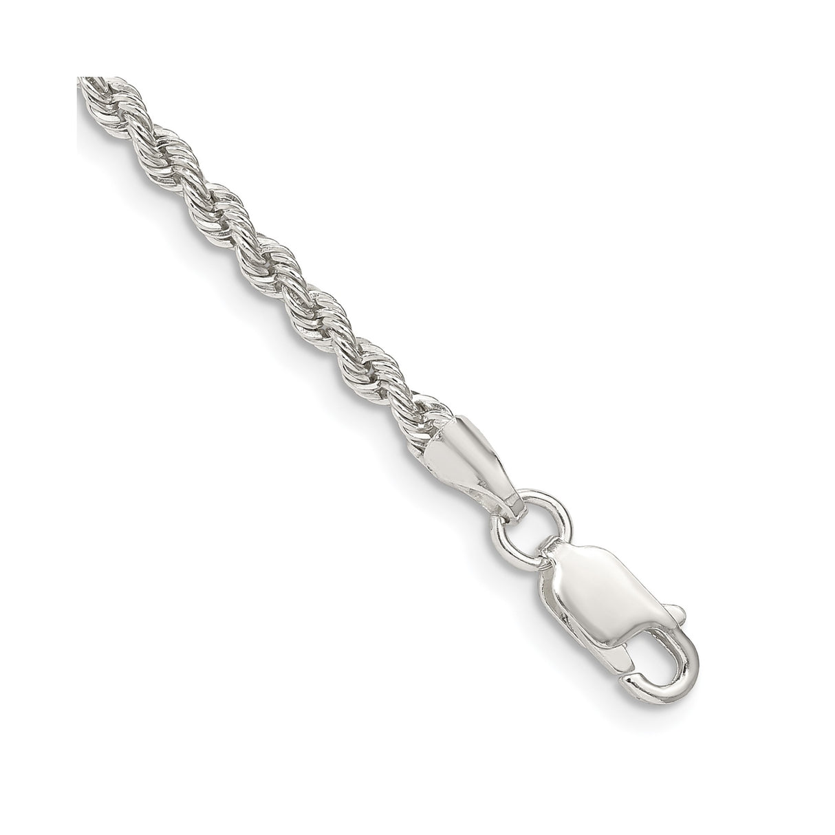 925 White Gold 2.5 mm Rope Chain Bracelet, Polished shown for scale