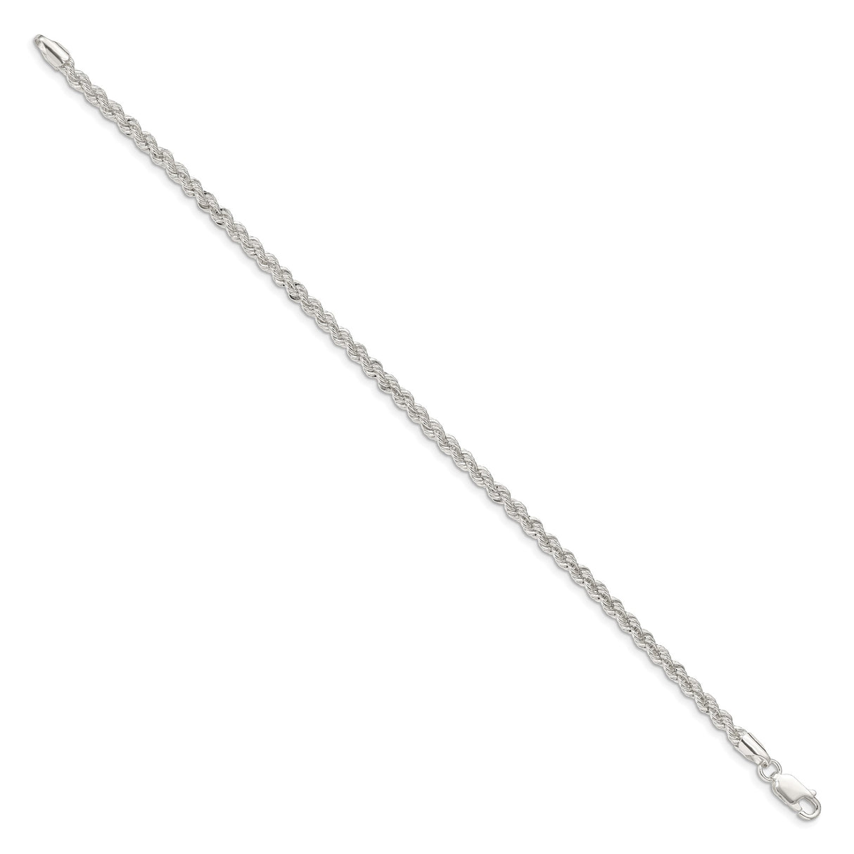925 White Gold 3 mm Rope Chain Bracelet, Polished