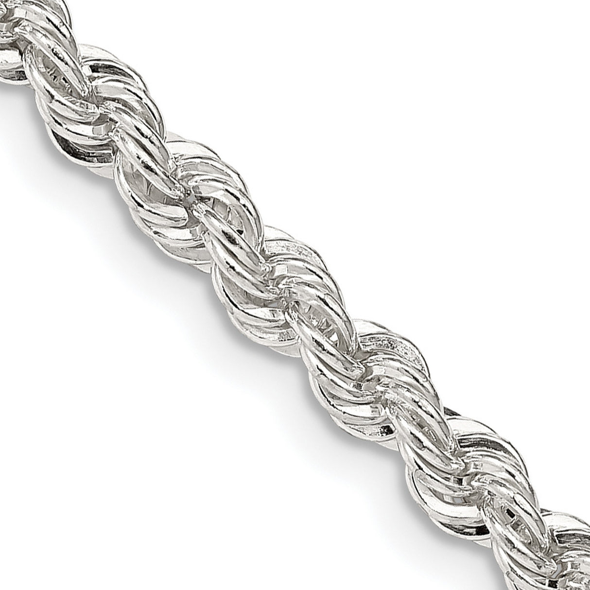 925 White Gold 4.3 mm Rope Chain Necklace, Polished detail view