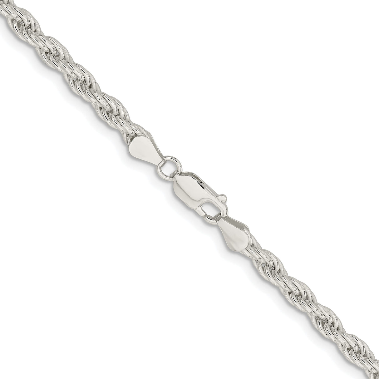 925 White Gold 5 mm Rope Chain Necklace, Polished alternate angle