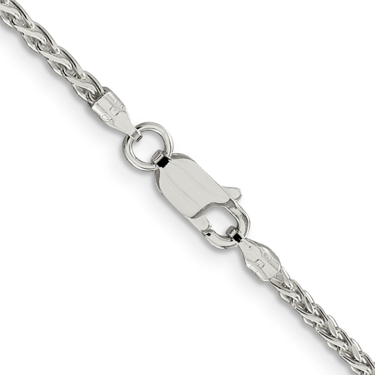 925 White Gold 2 mm Polished Chain Necklace, Solid alternate angle