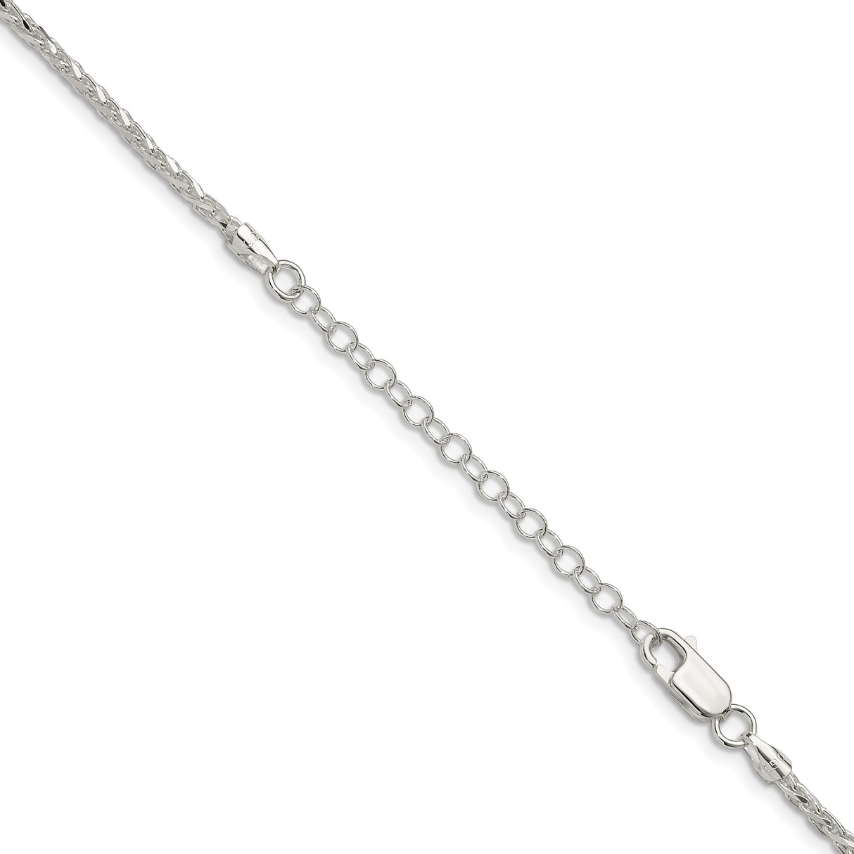 925 White Gold 2 mm Polished Chain Necklace, Solid detail view