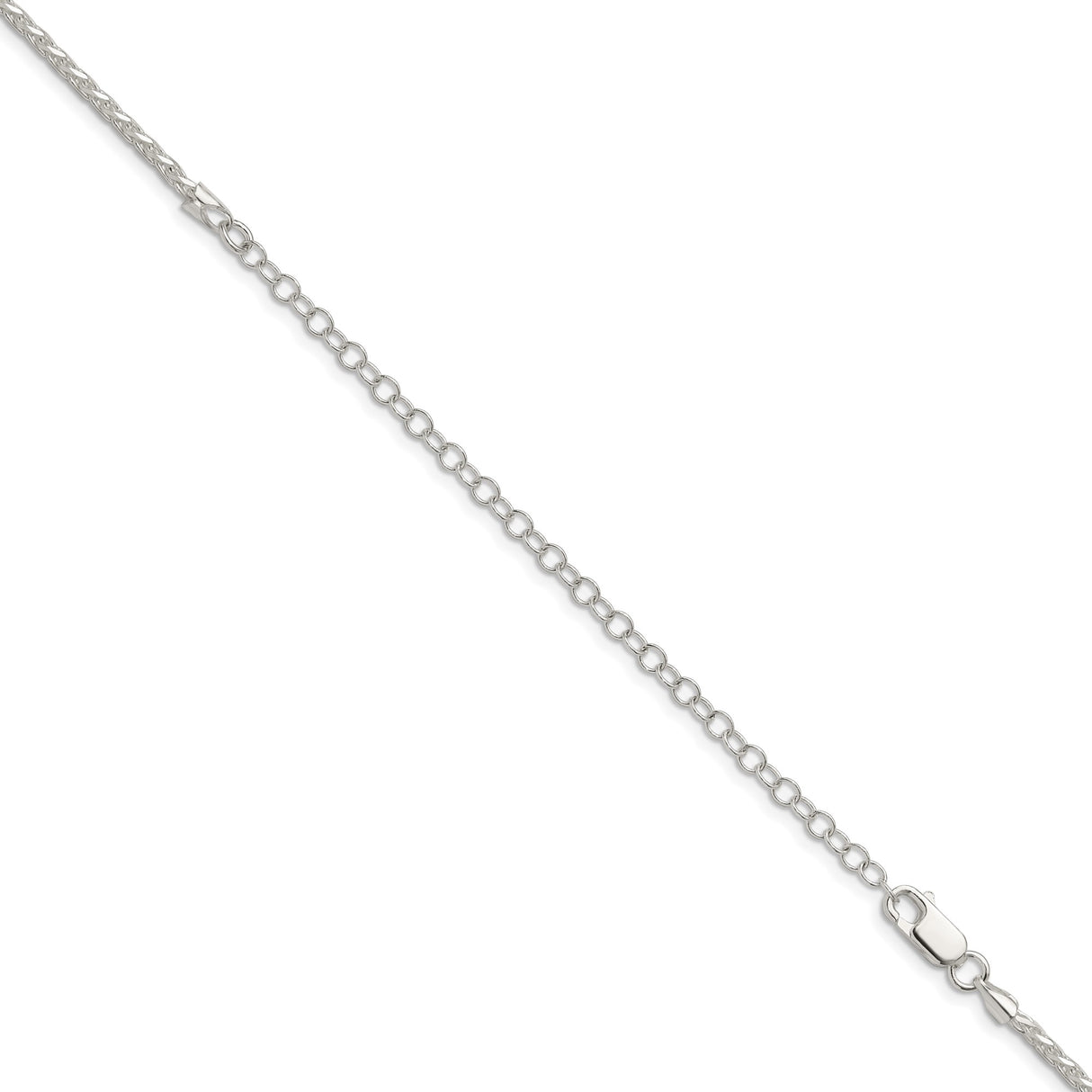 925 White Gold 2 mm Polished Chain Necklace, Solid detail view