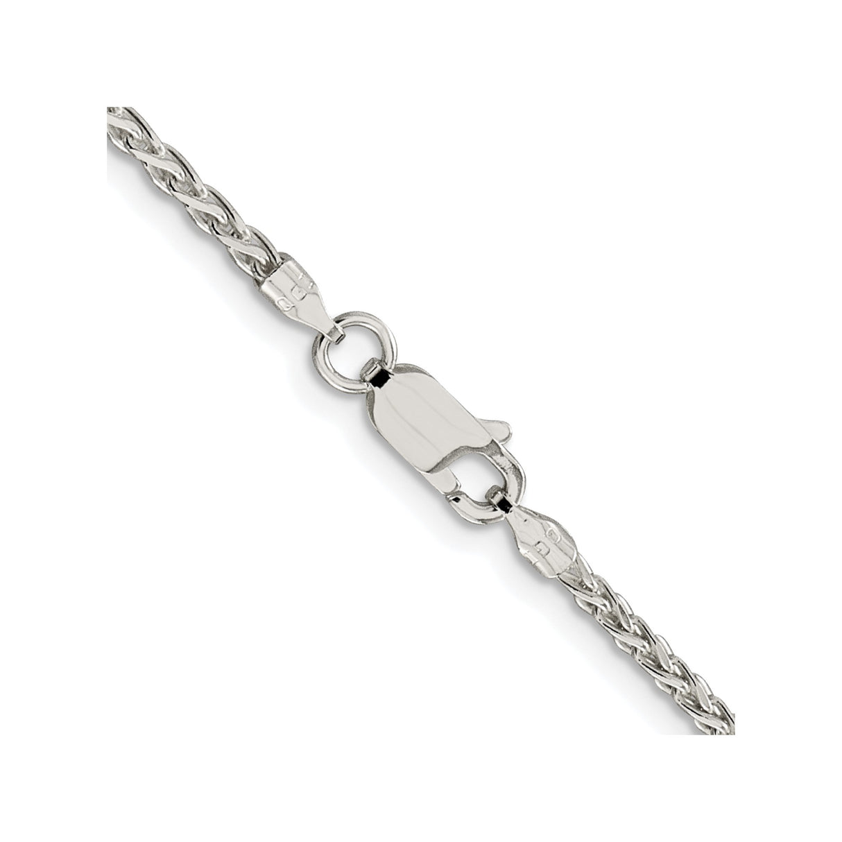 925 White Gold 2 mm Polished Chain Necklace alternate angle