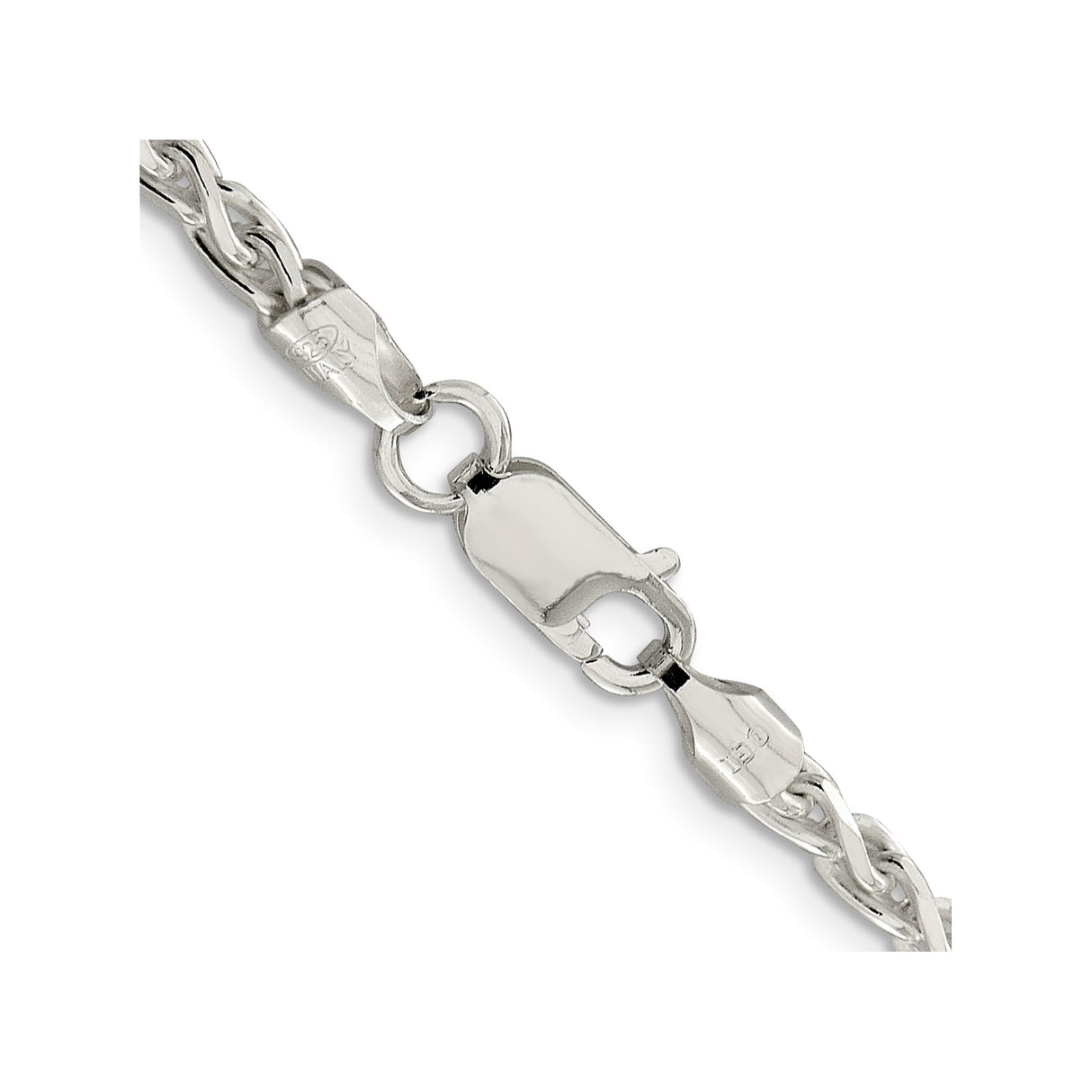 925 White Gold 3.5 mm Polished Chain Necklace, Solid alternate angle