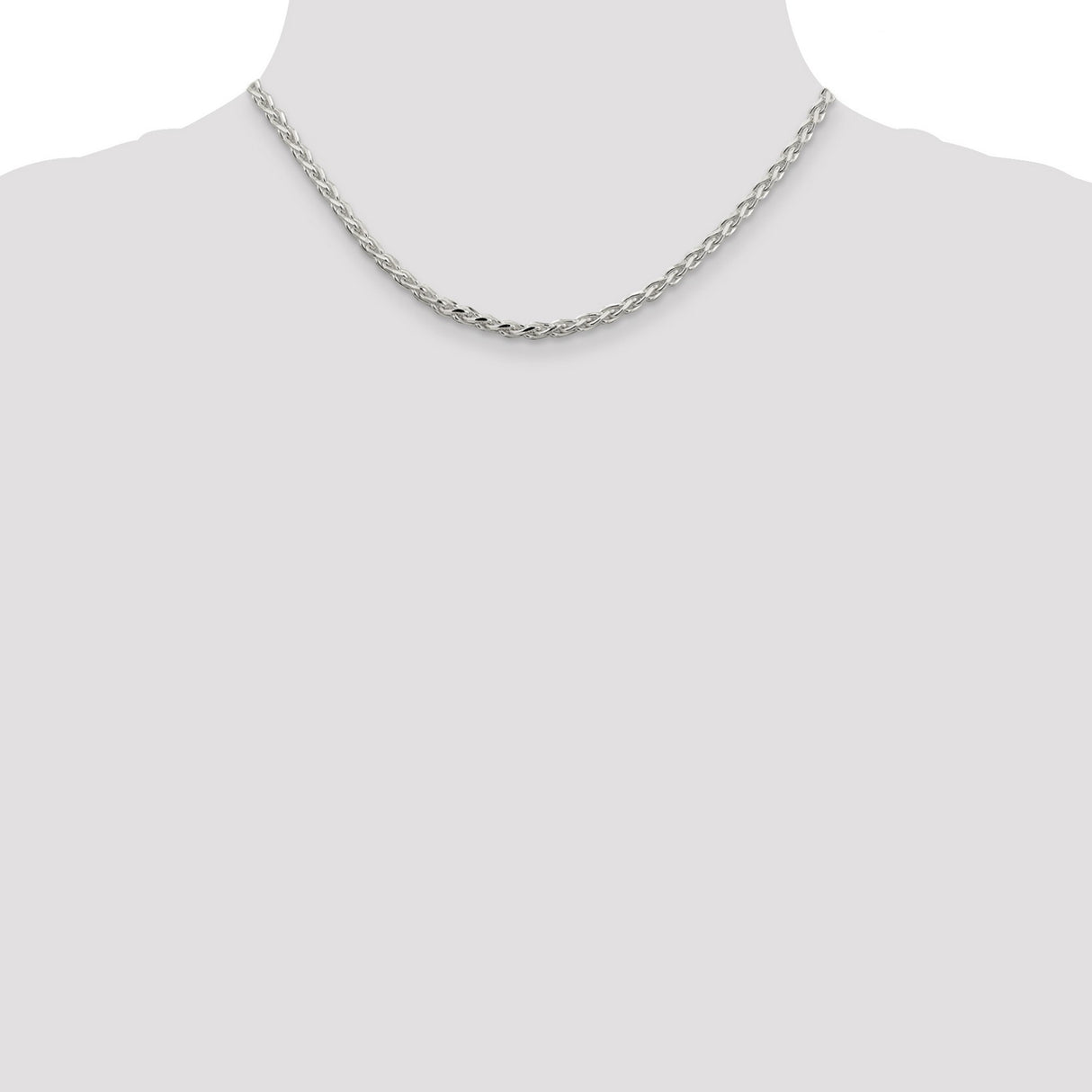 925 White Gold 3.5 mm Polished Chain Necklace, Solid detail view