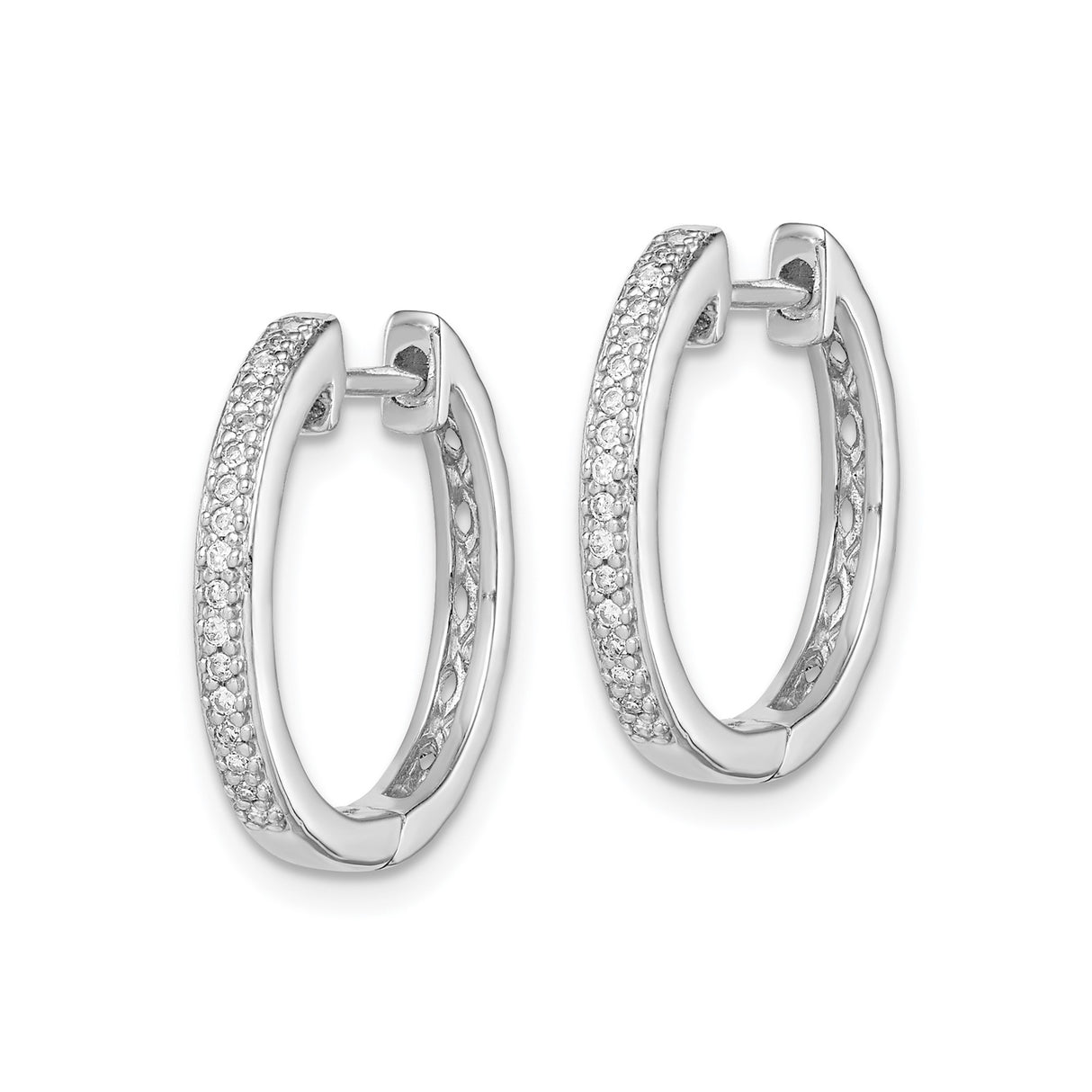 Sterling Silver Hoop Earrings with Diamond Accents, Polished Minimalist Design for Women