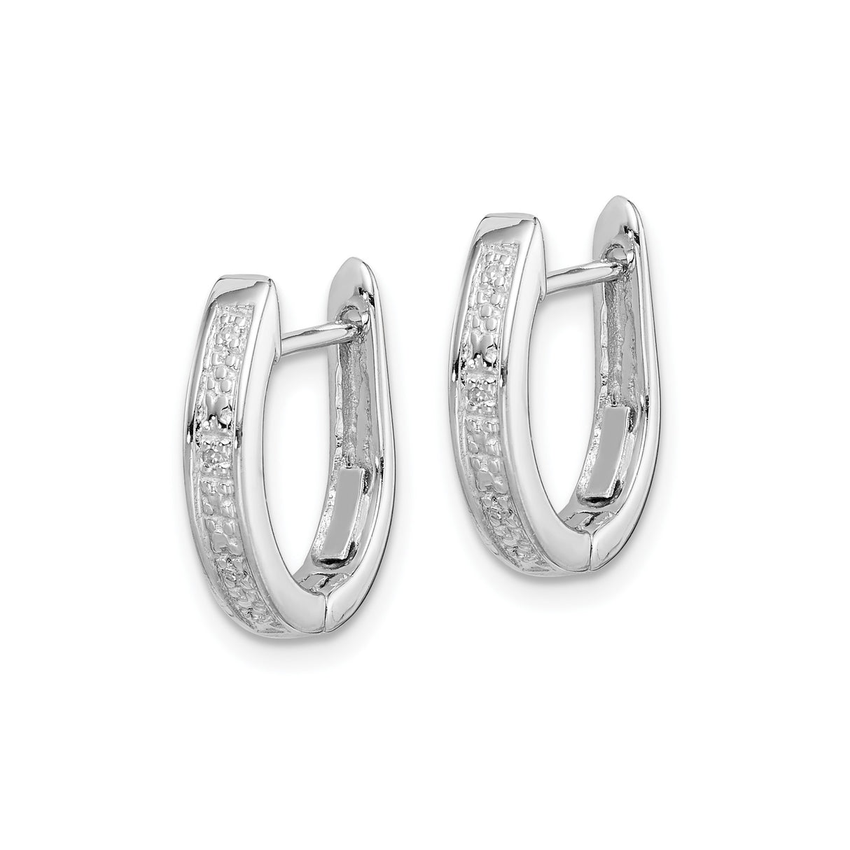 Sterling Silver Hoop Earrings with Diamond Accent and Textured Inlay
